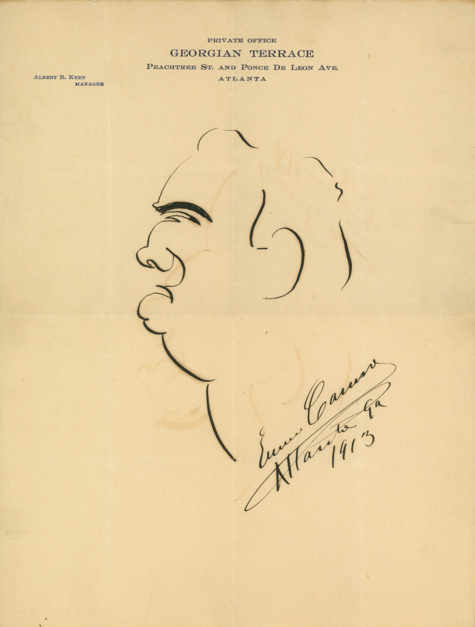 Caruso Enrico Signed Caruso Self Caricature